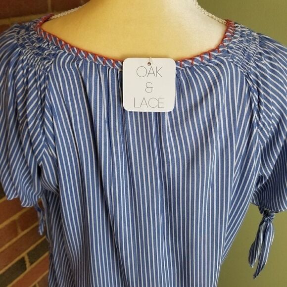 Hem & Thread Blue and white Striped Blouse NWT - Picture 4 of 7